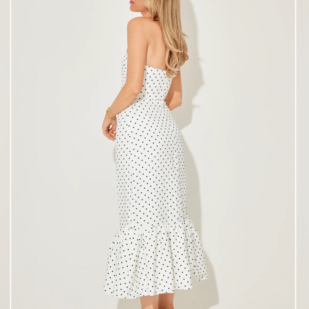 NWT Odd Muse White Polka Dot Strapless Peplum Dress - Picture 3 of 5